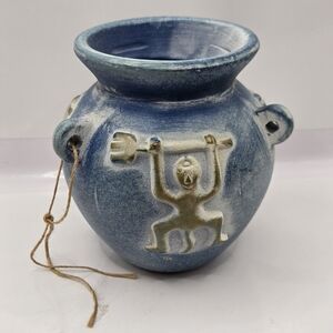 Arts and Crafts Hand-thrown Textured 3-Handle Vase 4.75"H Native